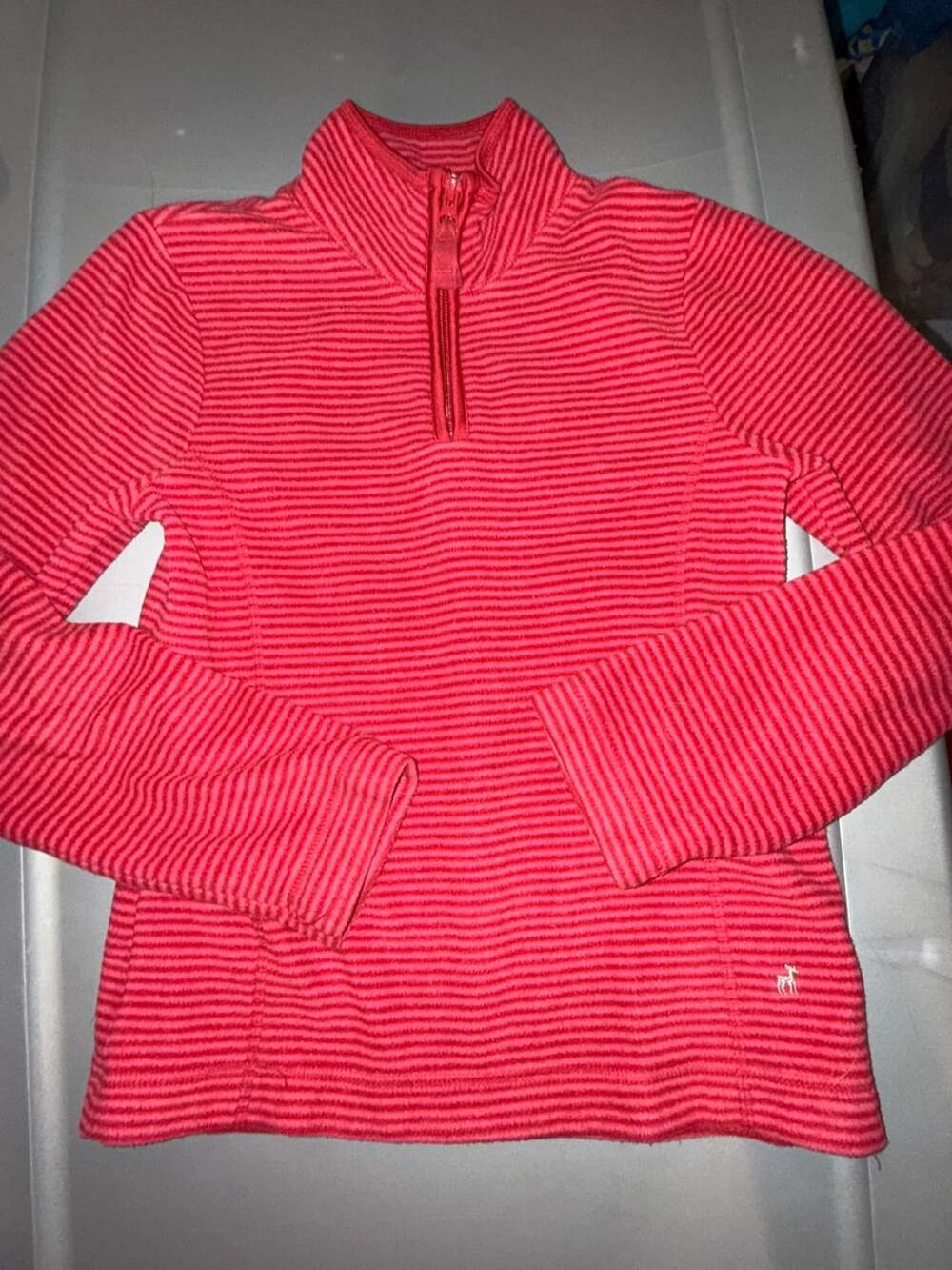Old Navy Half Zip Pullover Size Large Red Striped Fleece Sweater